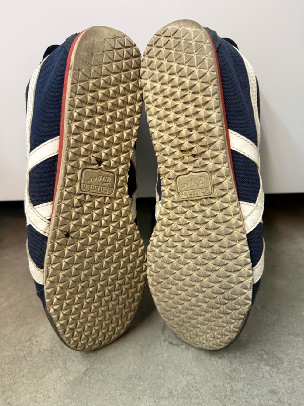 Onitsuka Tiger by Asics Navy and White Slip-On Sneakers with Red Sole Accent - Picture 7 of 8